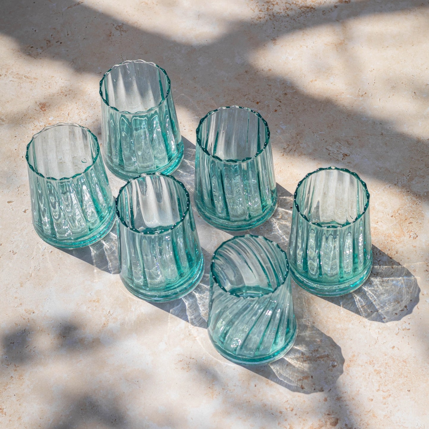Handmade Moroccan Beldi Ridged Glasses Set of 6 - Clear