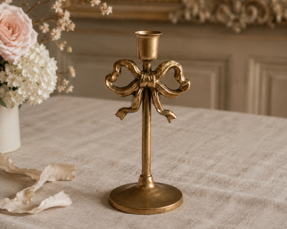 Antique Gold Metal Bow Candlestick
